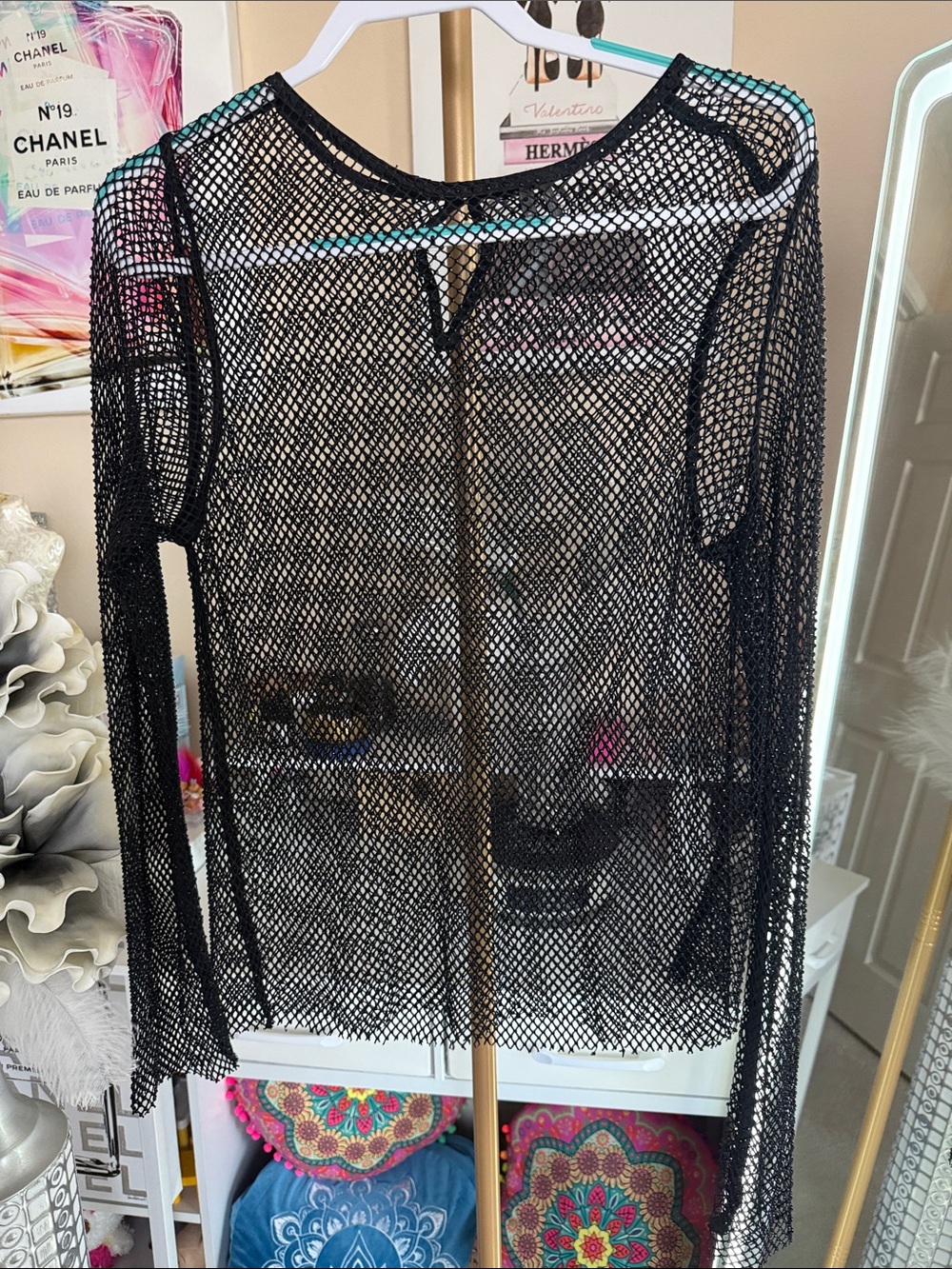 Sheer Black Fishnet Long Sleeve Top